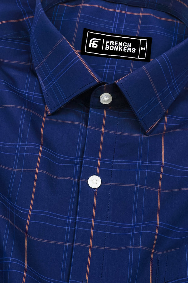 Indigo Blue With Orange windowpane Check Shirt