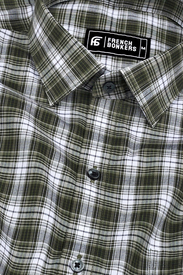 Green With White Check Shirt