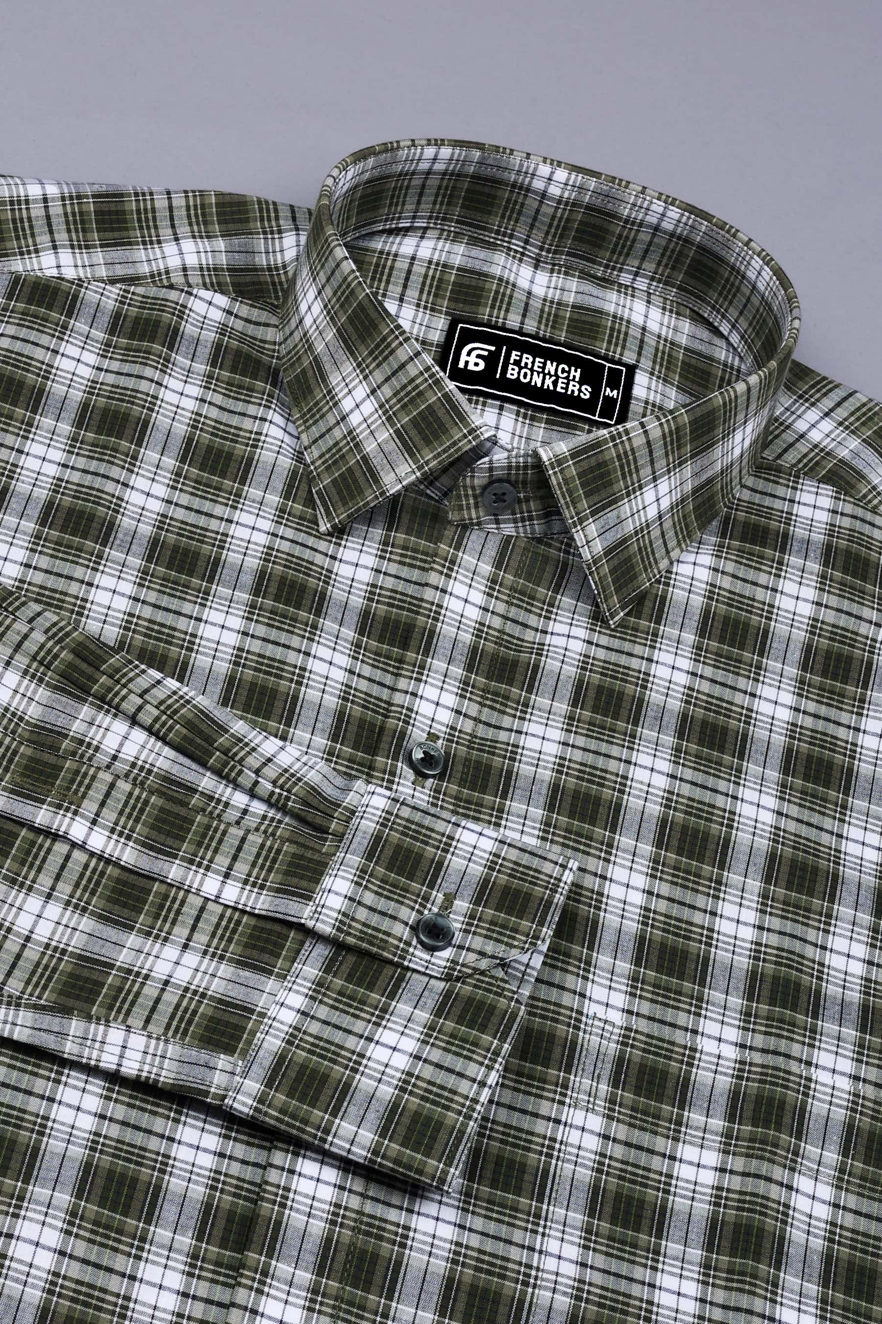 Green With White Check Shirt