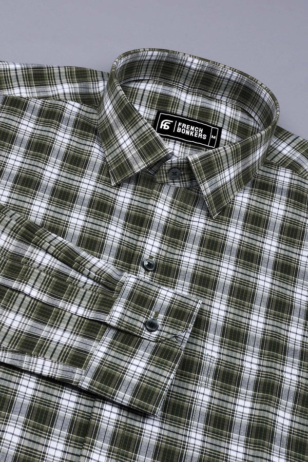 Green With White Check Shirt