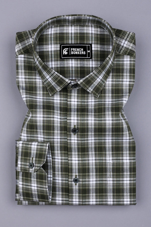 Green With White Check Shirt