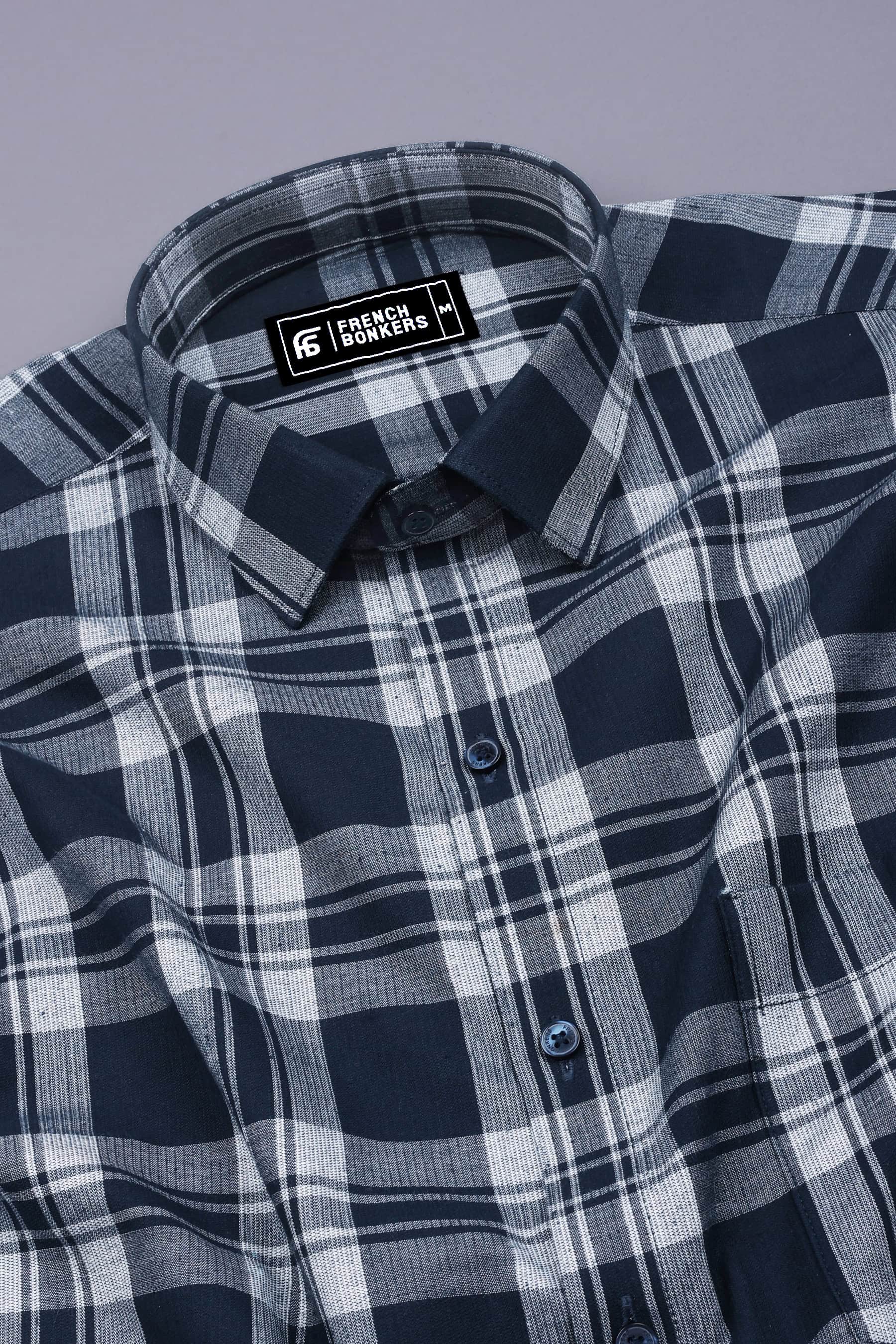 Navy Blue With White Windowpane Check Shirt