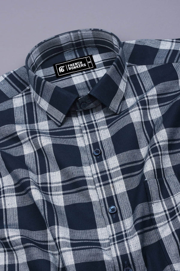 Navy Blue With White Windowpane Check Shirt