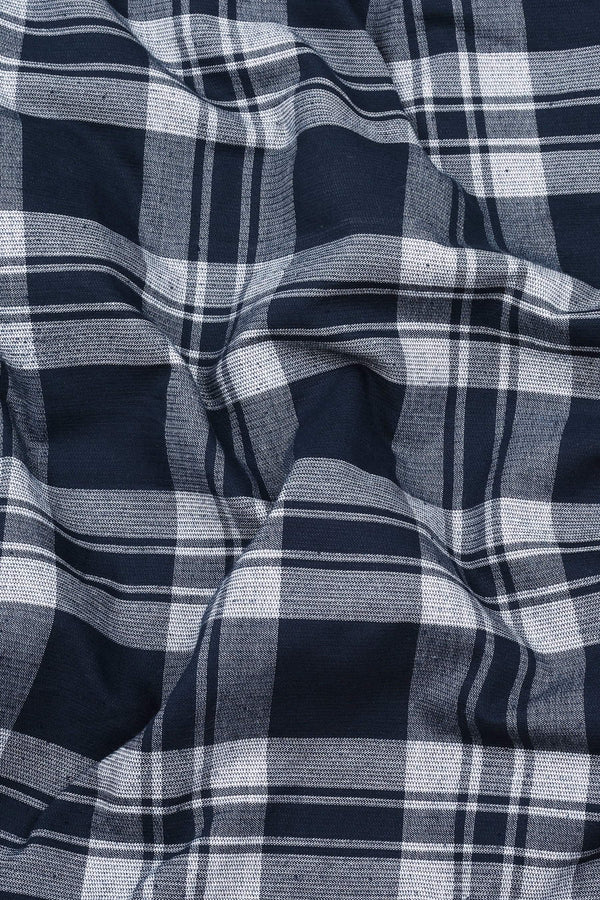 Navy Blue With White Windowpane Check Shirt