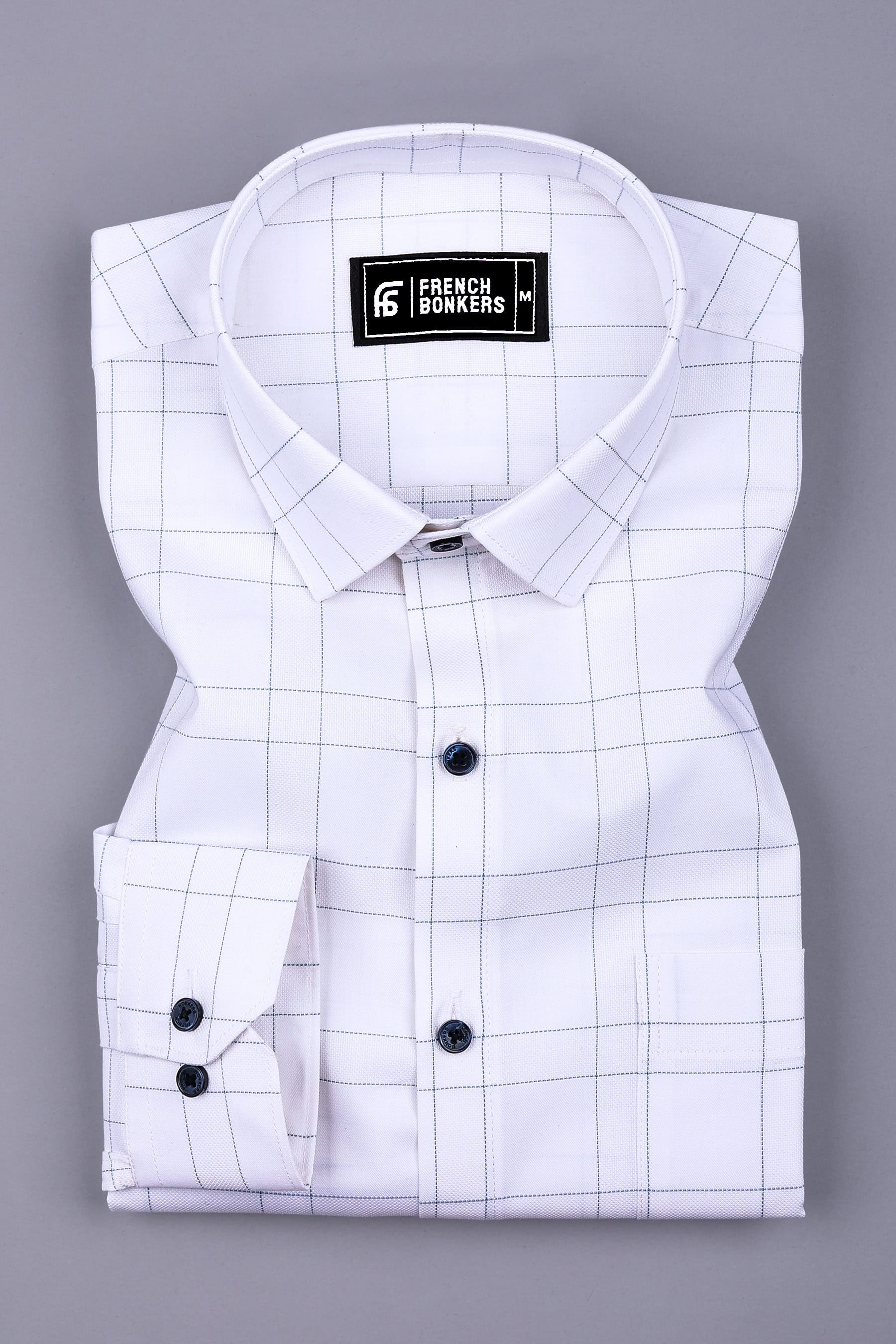 White with Rama green Windowpane Check Shirt