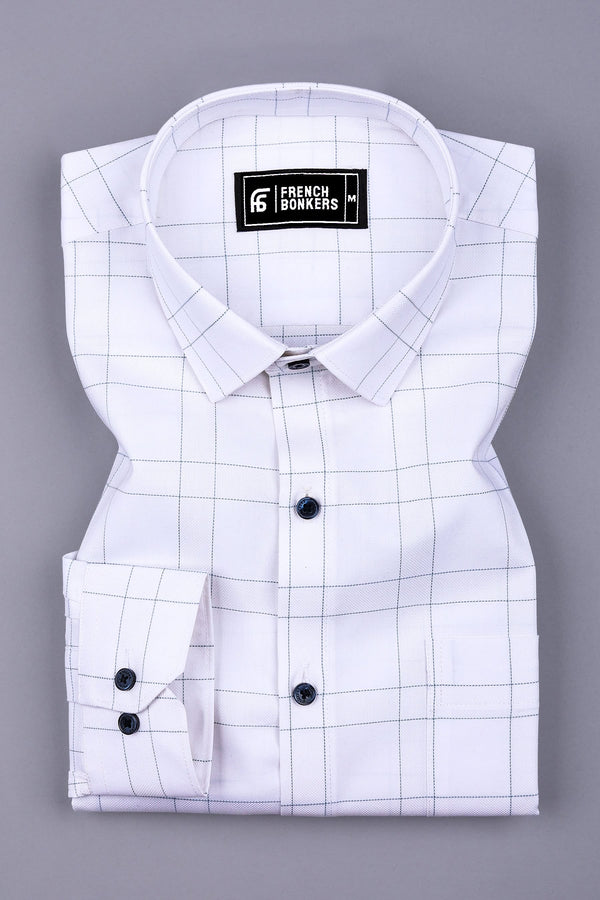 White with Rama green Windowpane Check Shirt
