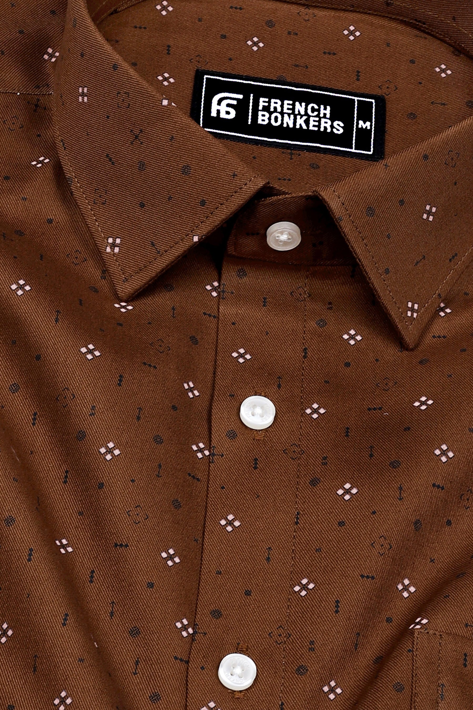 Pecan Brown Twill Printed Cotton Shirt
