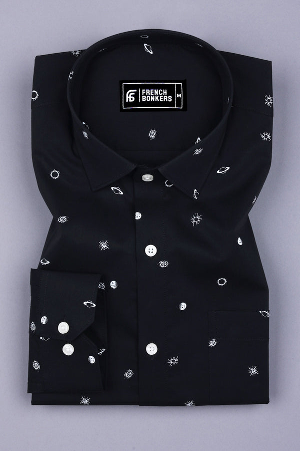 Black With White Space Printed Cotton Shirt