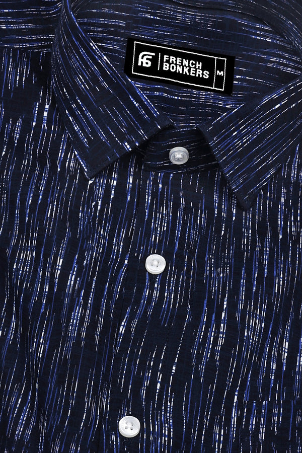 Navyblue With Blue And White Printed Cotton Shirt