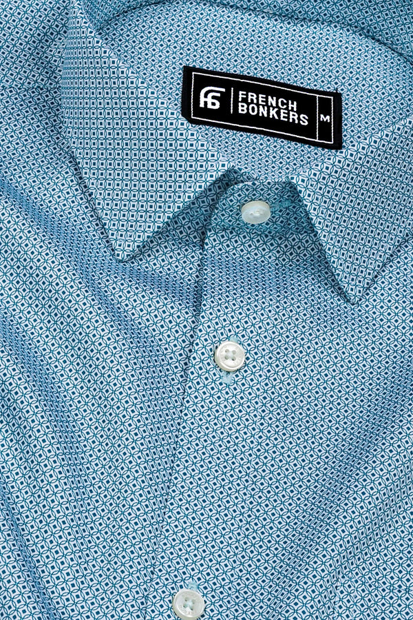 Blue With White Geometric Printed Shirt