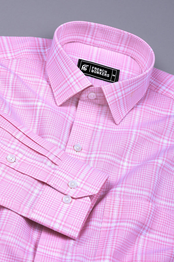 Blush Pink With White Micro Check Shirt
