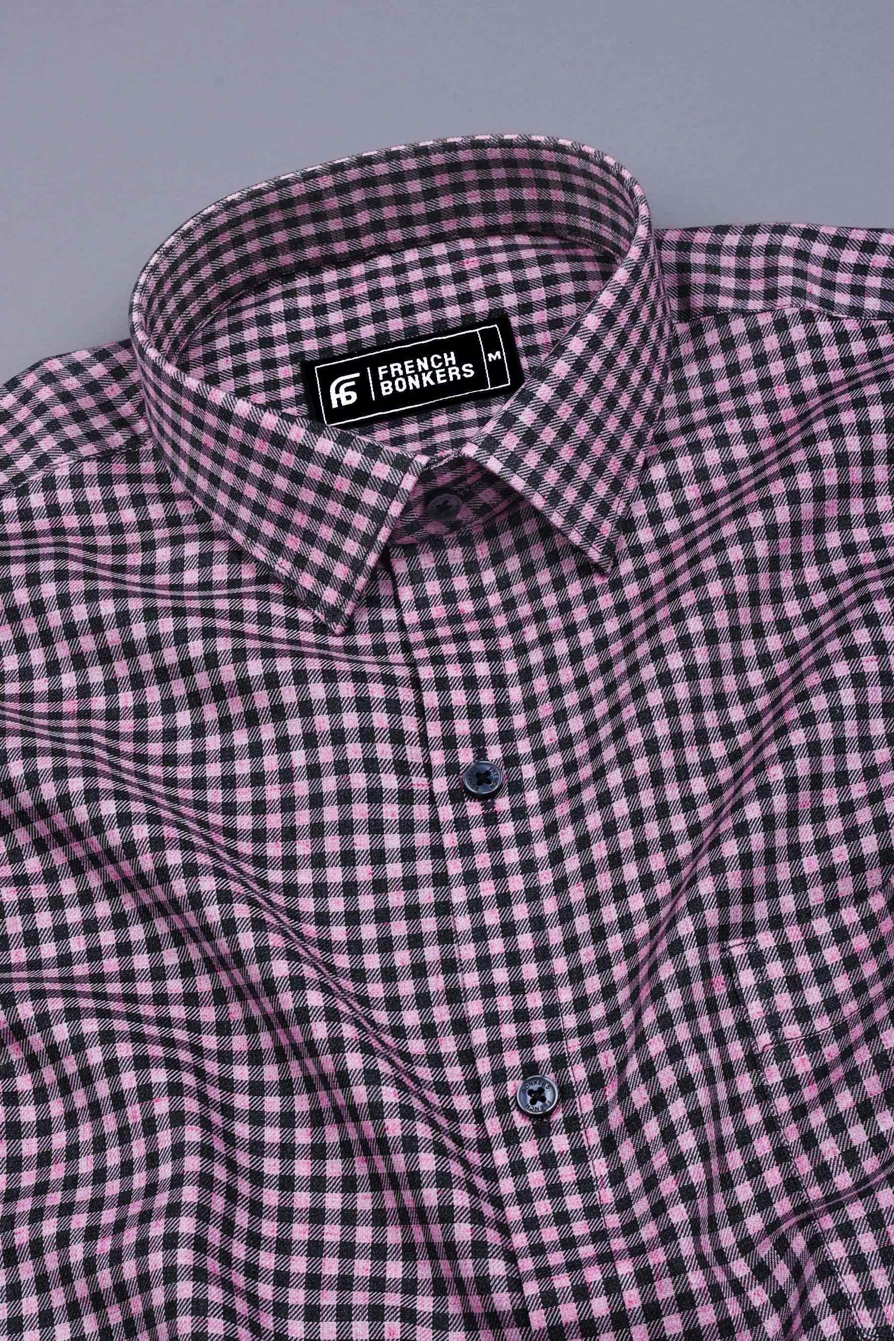 Baby Pink With Black Check Cotton shirt