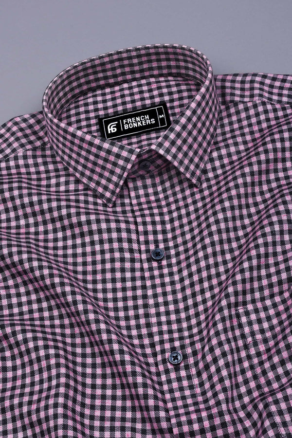 Baby Pink With Black Check Cotton shirt