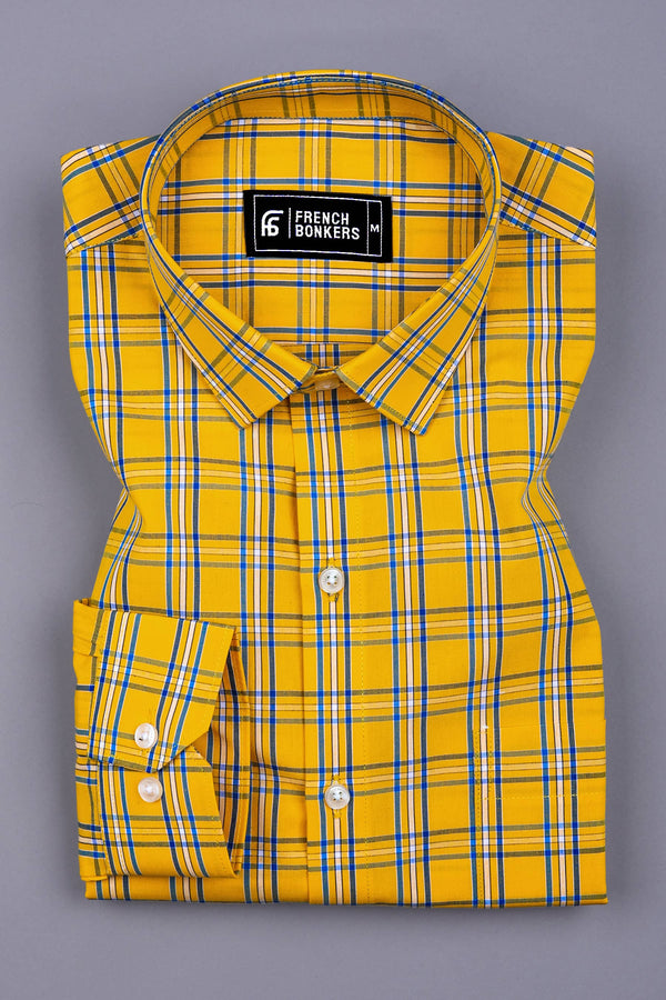 Lemon Yellow with Blue Poplin Check Shirt