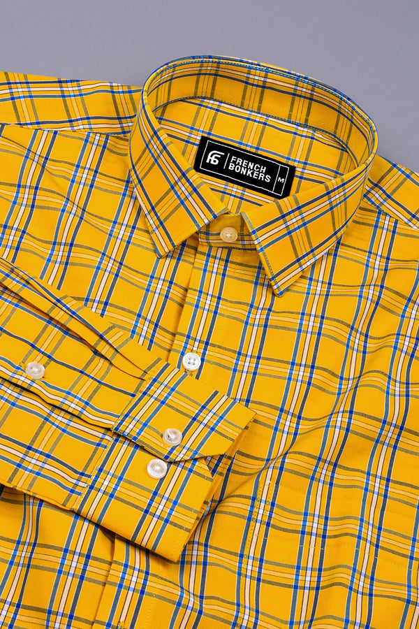 Lemon Yellow with Blue Poplin Check Shirt