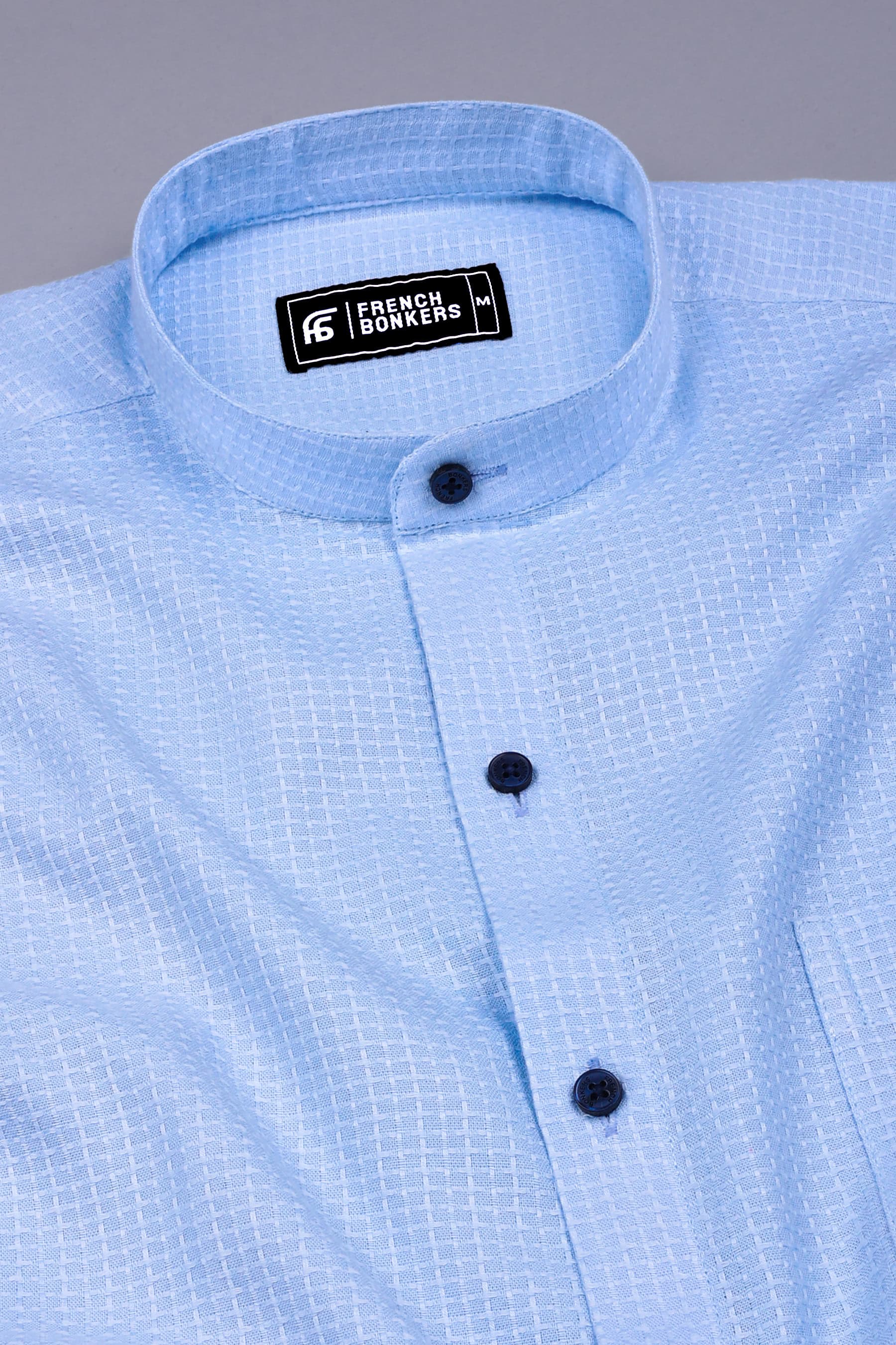 Light Blue Small Check  Jacquard Cotton Shirt