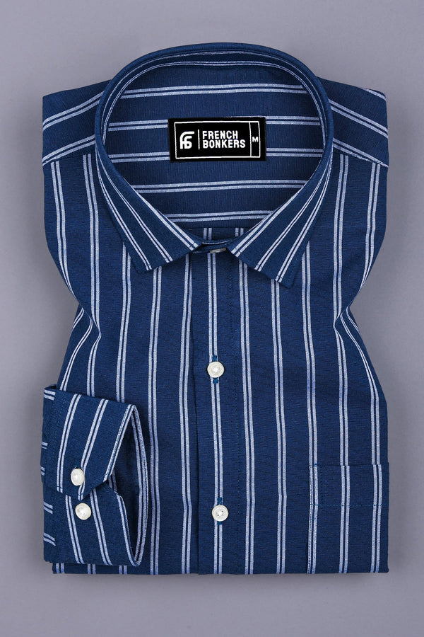 Pantone Blue With White Jacquard Stripe Shirt
