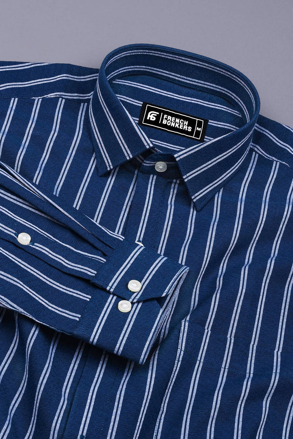 Pantone Blue With White Jacquard Stripe Shirt