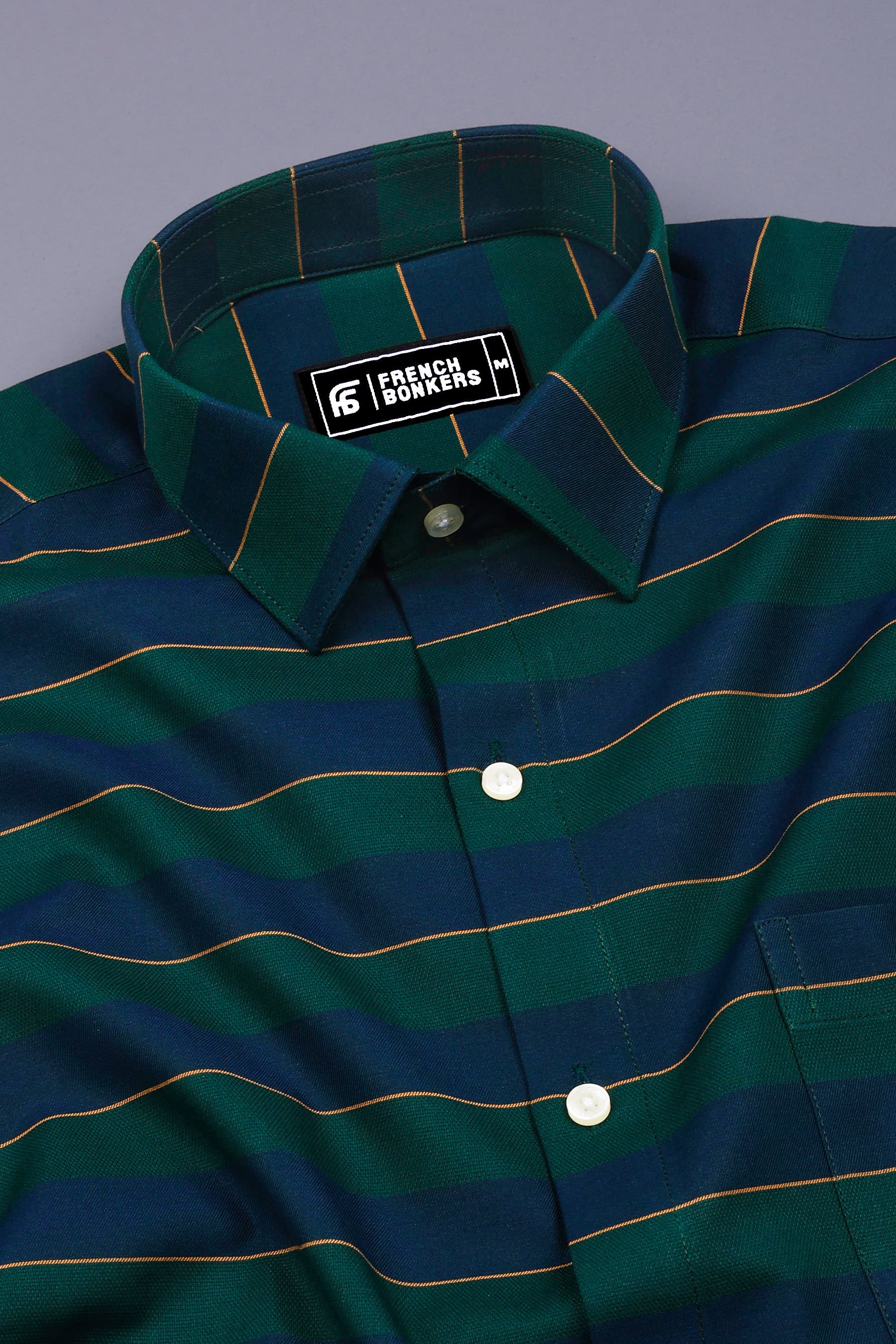 Bush Green with Navy blue Stripe Shirt