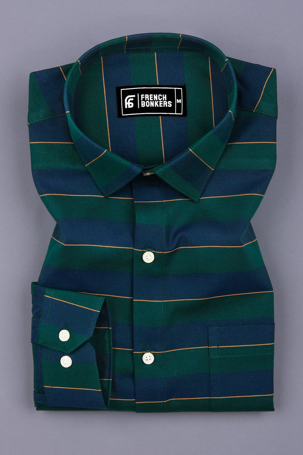 Bush Green with Navy blue Stripe Shirt