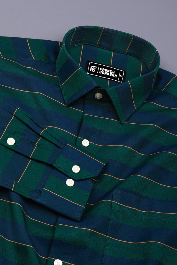 Bush Green with Navy blue Stripe Shirt