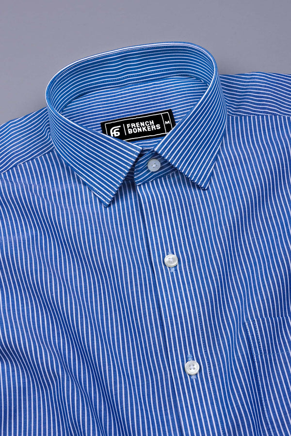 Stone Blue Pencil Stripe Cotton  Shirt