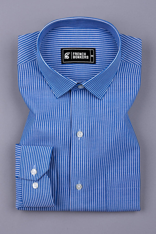 Stone Blue Pencil Stripe Cotton  Shirt
