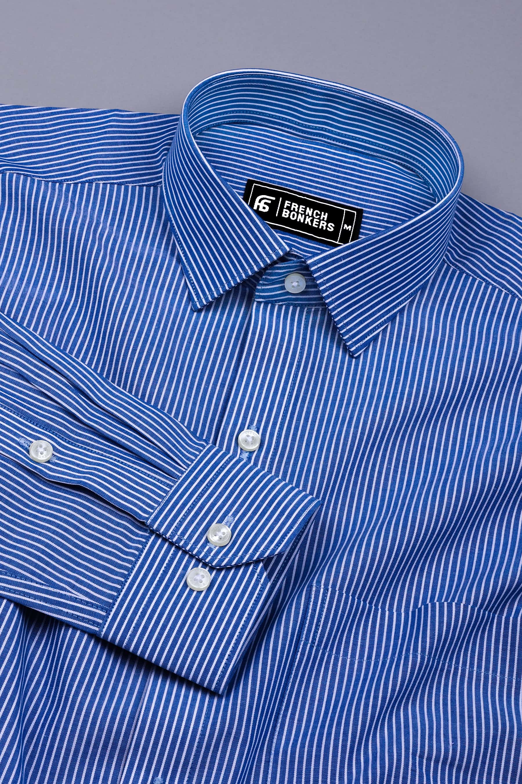Stone Blue Pencil Stripe Cotton  Shirt