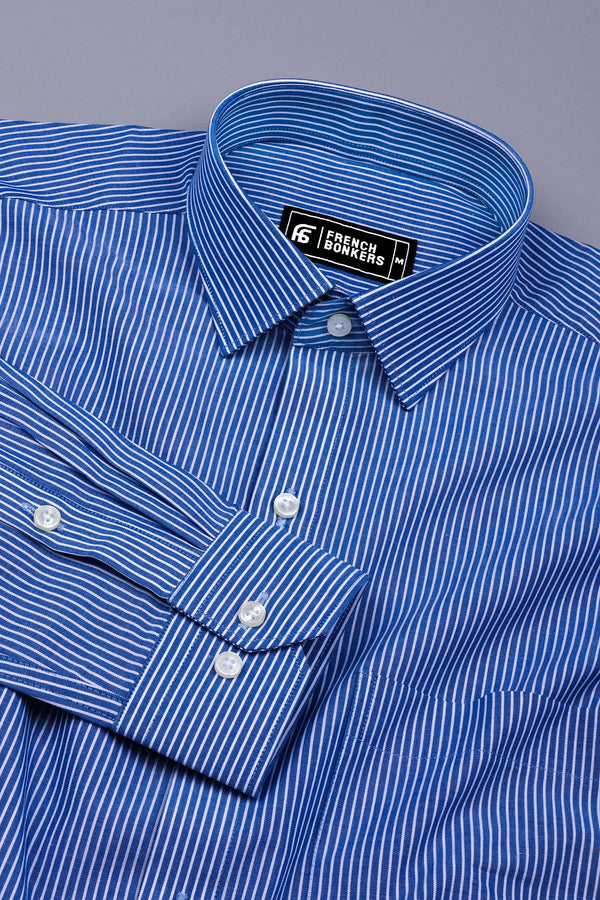 Stone Blue Pencil Stripe Cotton  Shirt