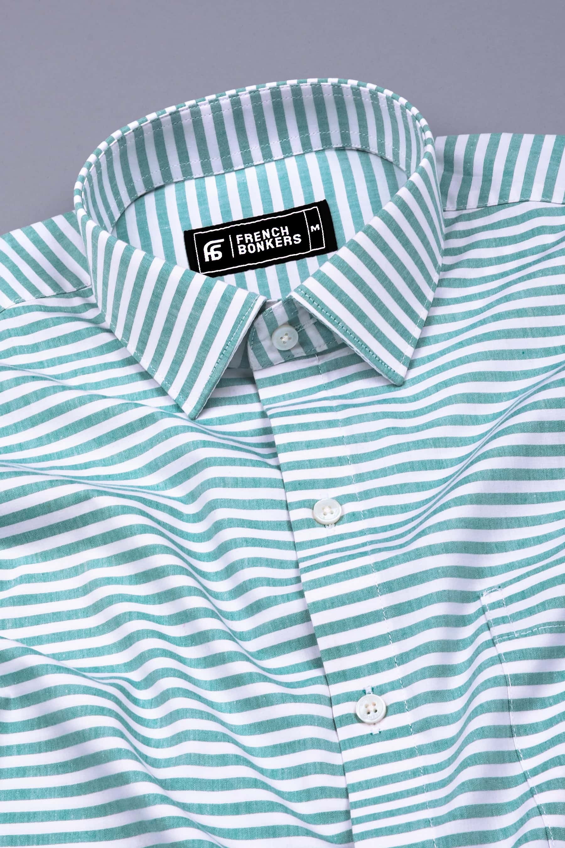Green With White Stripe Cotton Shirt
