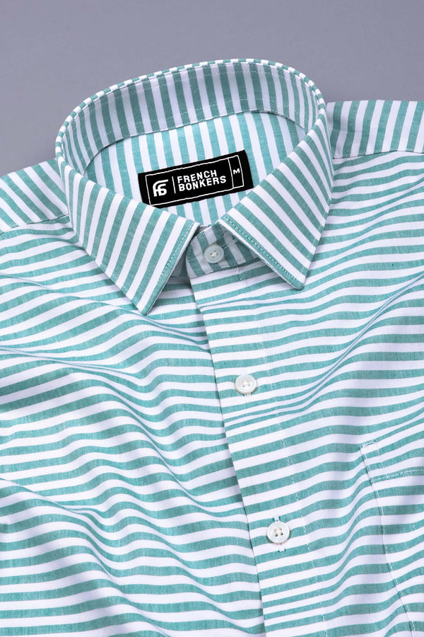 Green With White Stripe Cotton Shirt