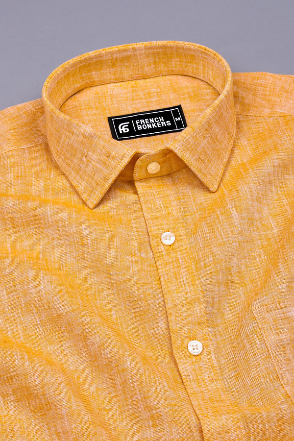 Yellow Linen Cotton Solid Shirt