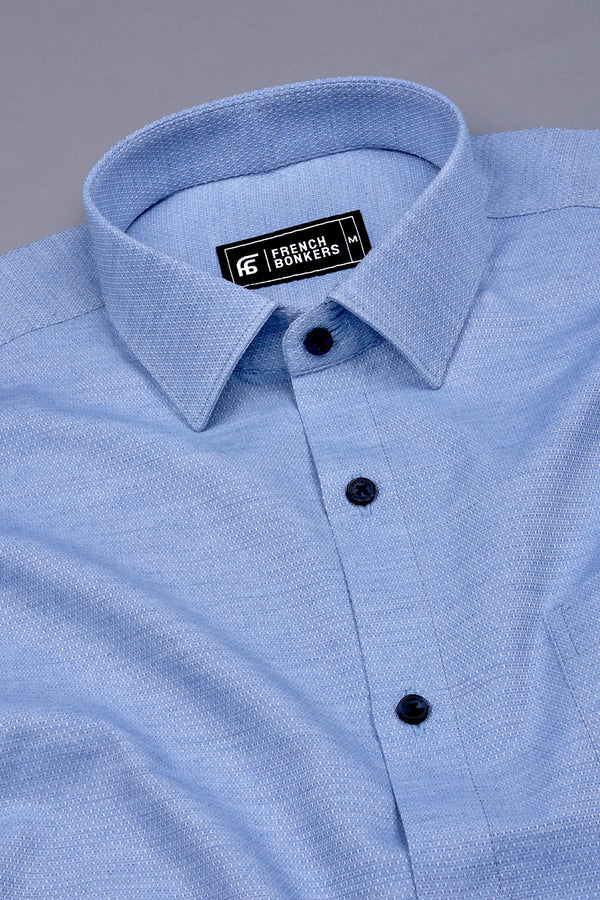 Sky Blue Dobby Texture Cotton Shirt