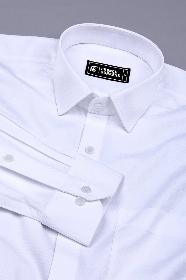 White Premium Dots Jacquard Cotton Shirt