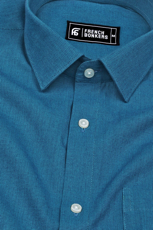 Royal Blue Houndstooth Cotton Shirt