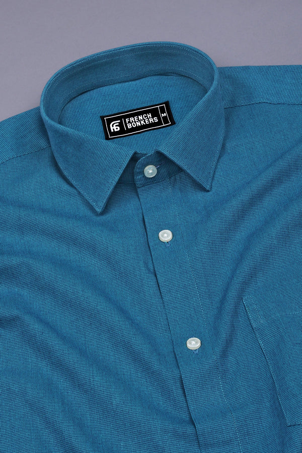 Royal Blue Houndstooth Cotton Shirt