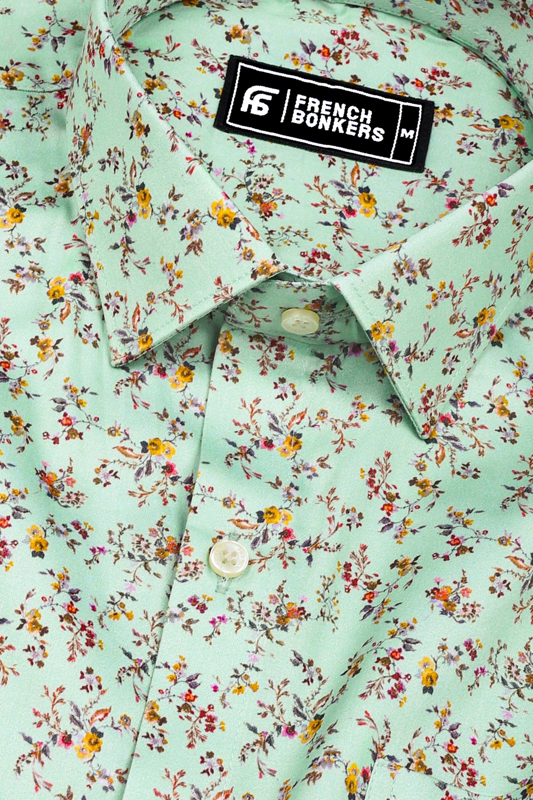 Mint Green Vintage Floral Pattern Cotton Shirt