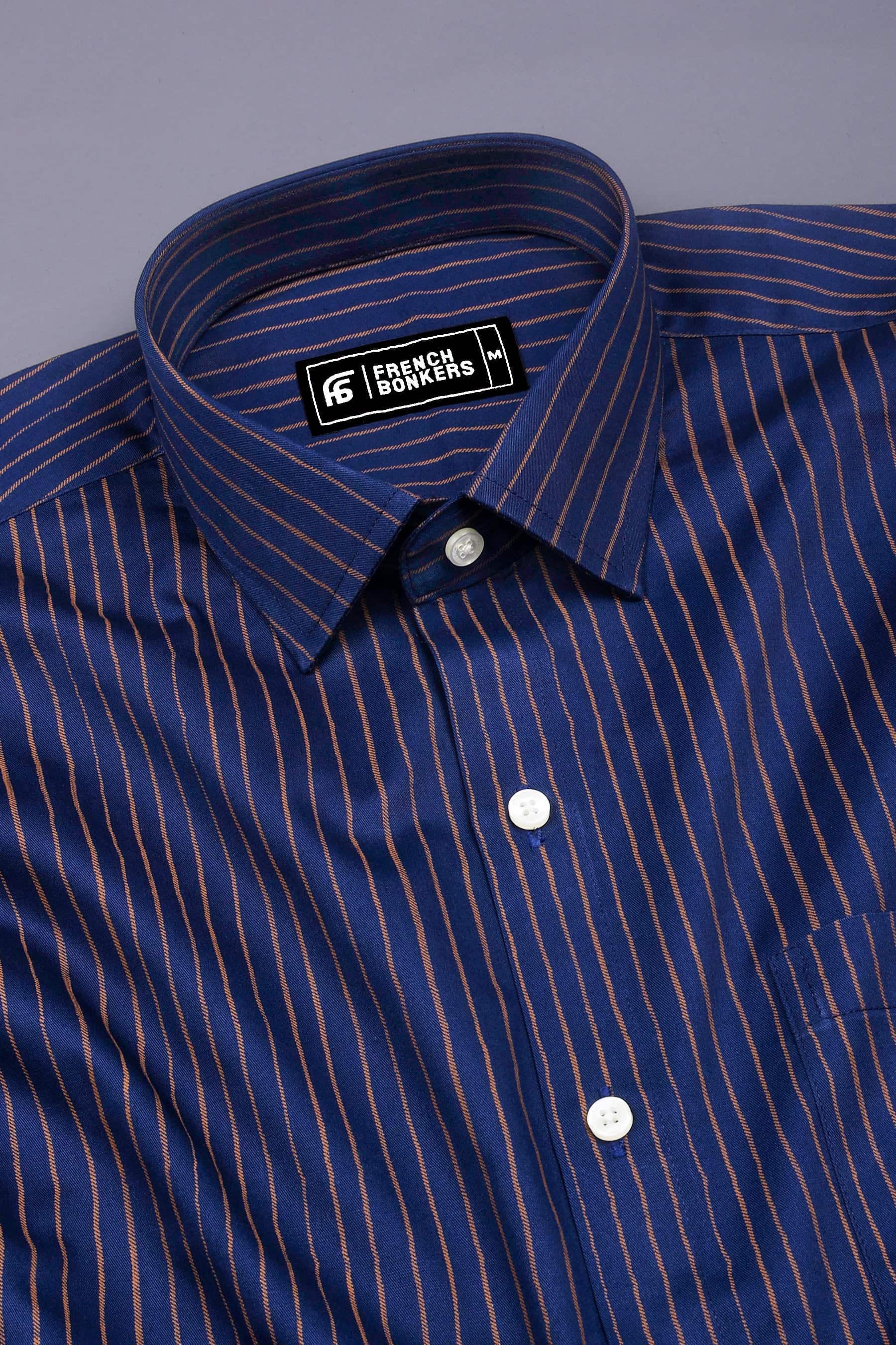 Dark Blue with Brown Striped Cotton Shirt