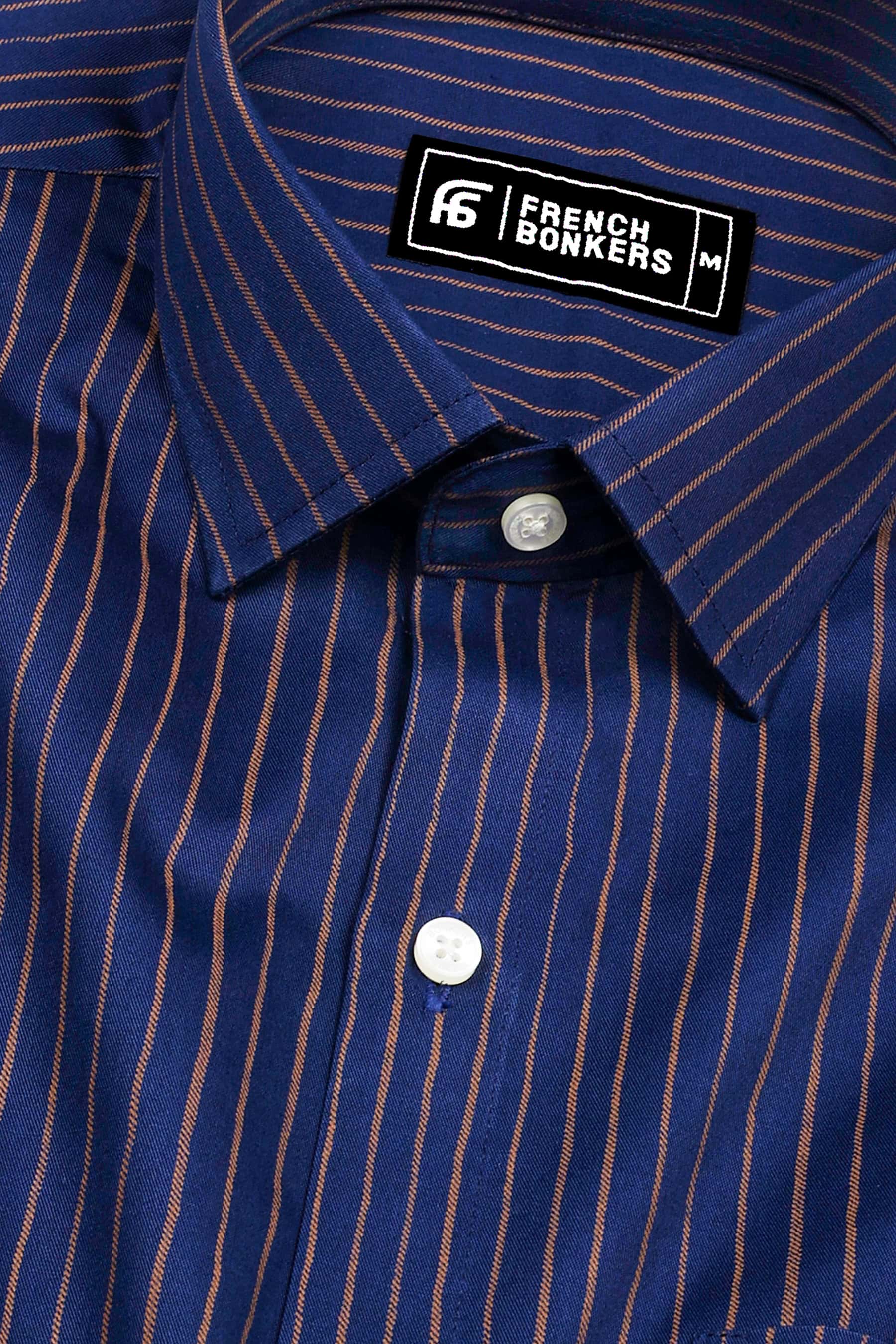 Dark Blue with Brown Striped Cotton Shirt