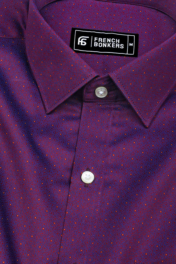 Persian Marron with Blue Jacquard Pattern Shirt