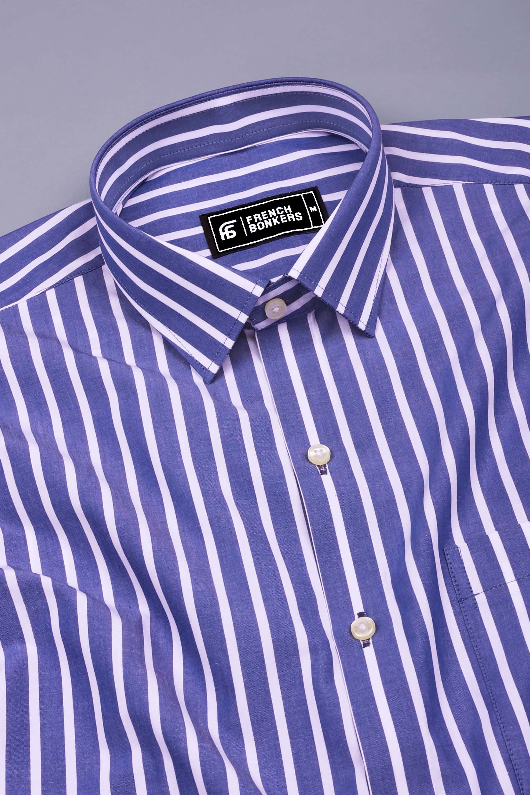 Storme Blue with White Vintage Stripe Shirt