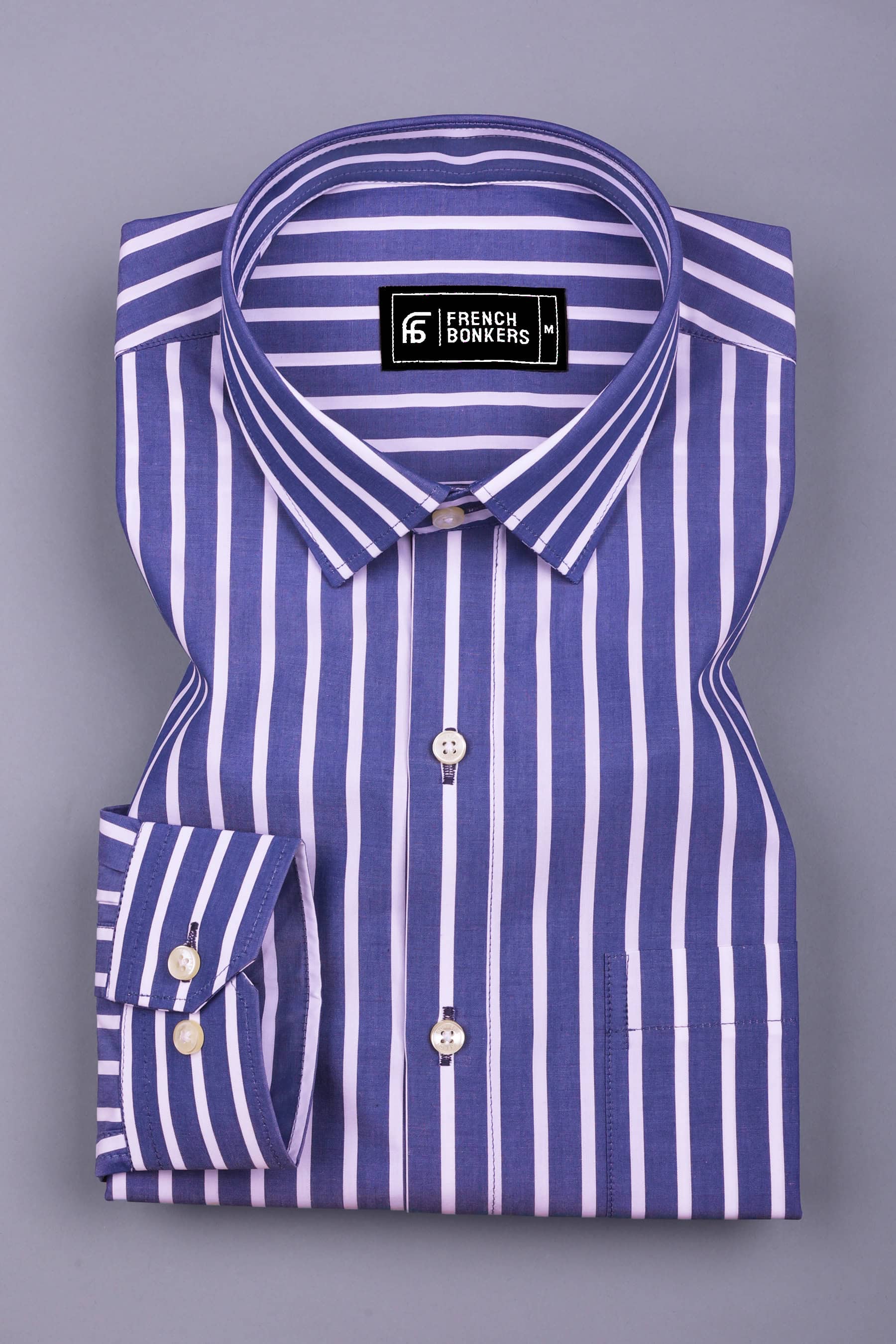 Storme Blue with White Vintage Stripe Shirt