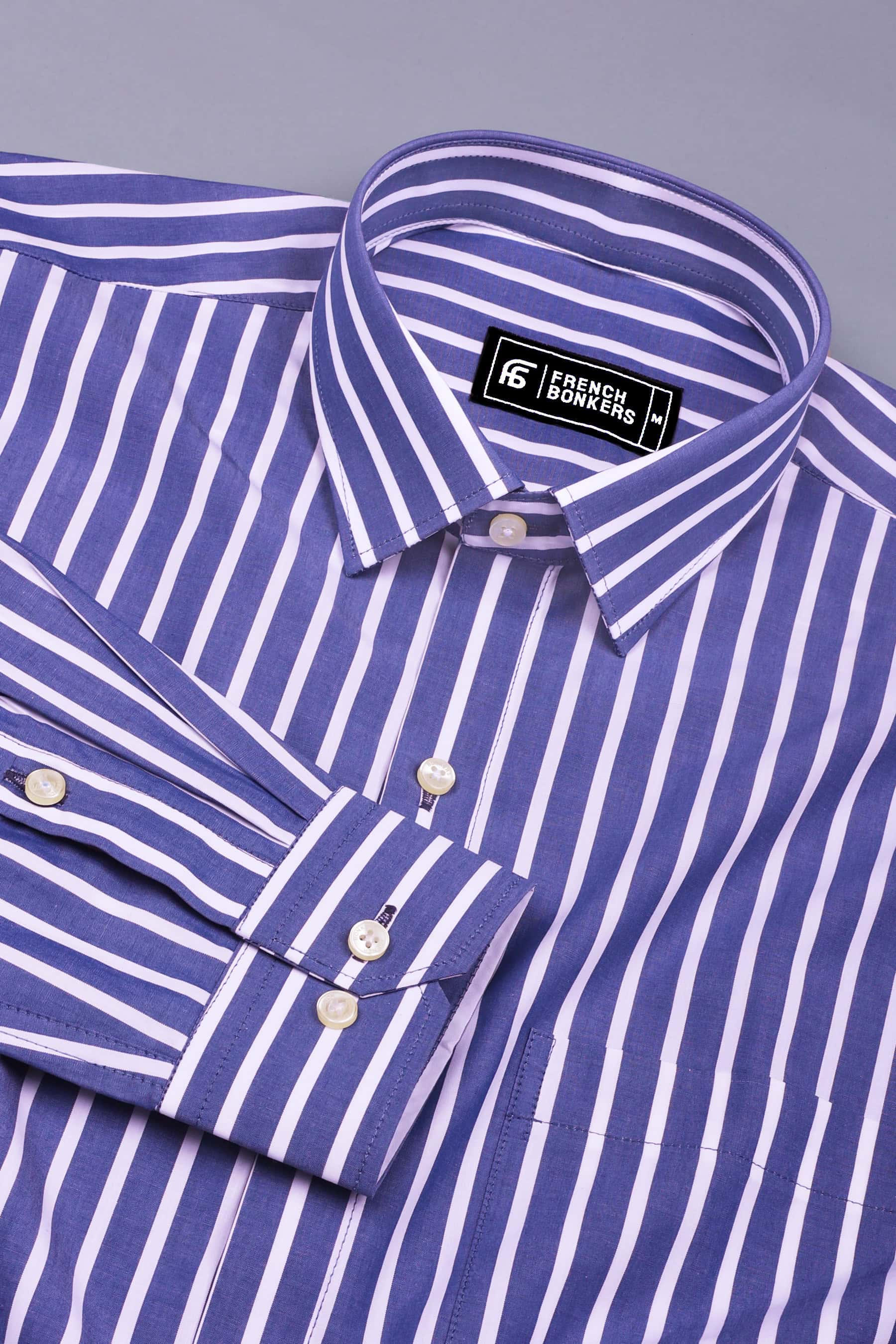 Storme Blue with White Vintage Stripe Shirt