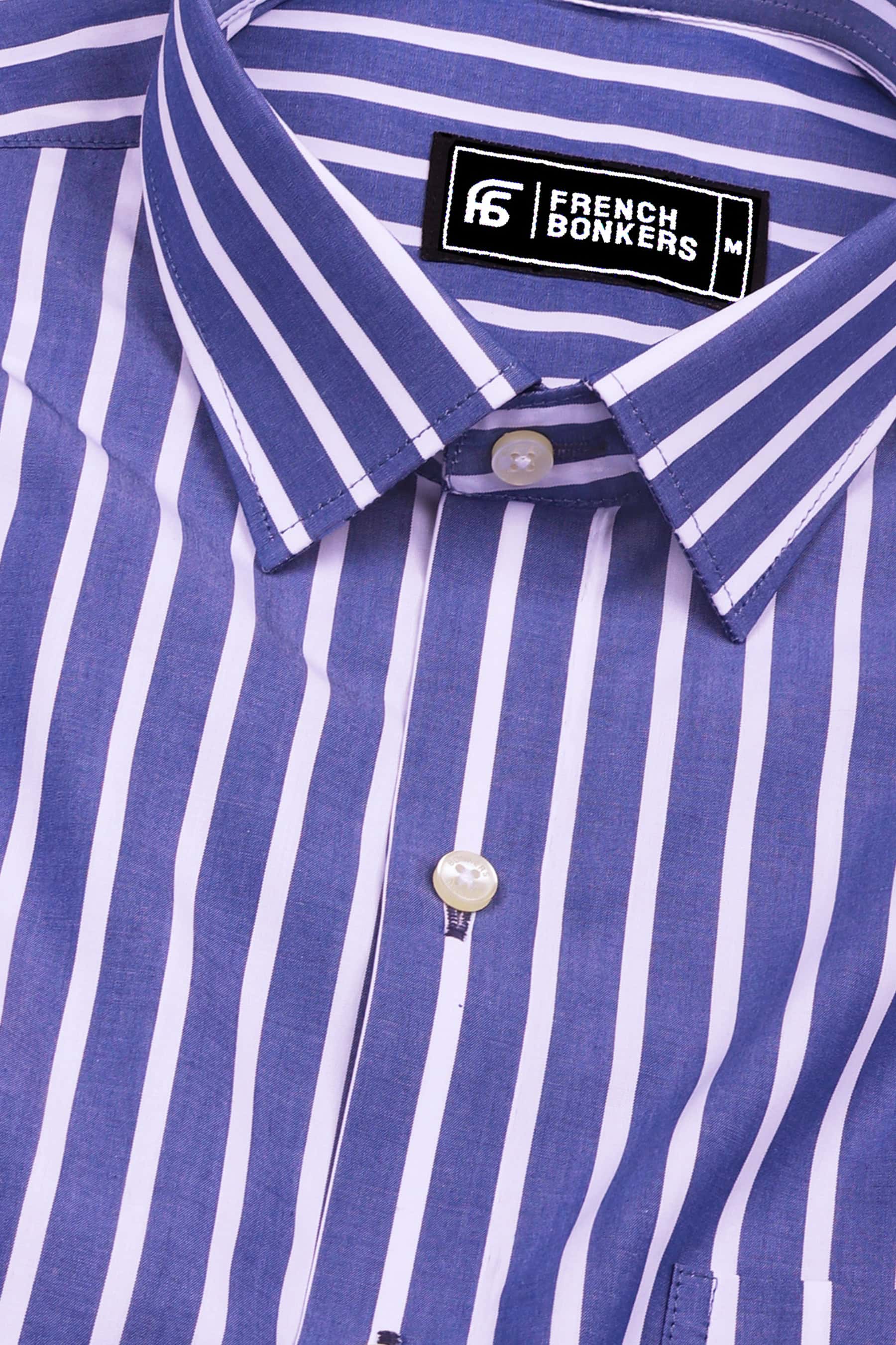 Storme Blue with White Vintage Stripe Shirt