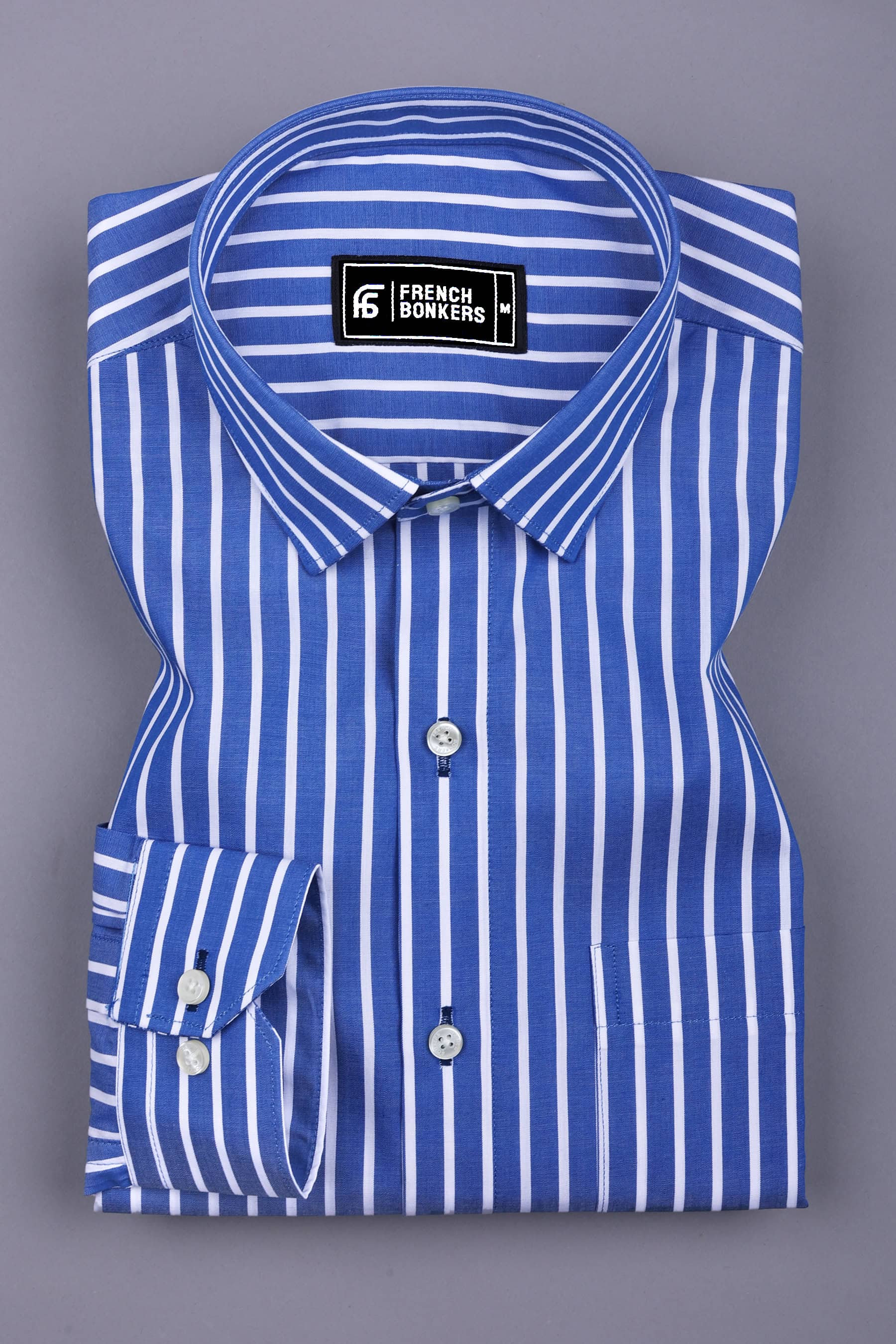Valenzo Blue with White Stripe Cotton Shirt