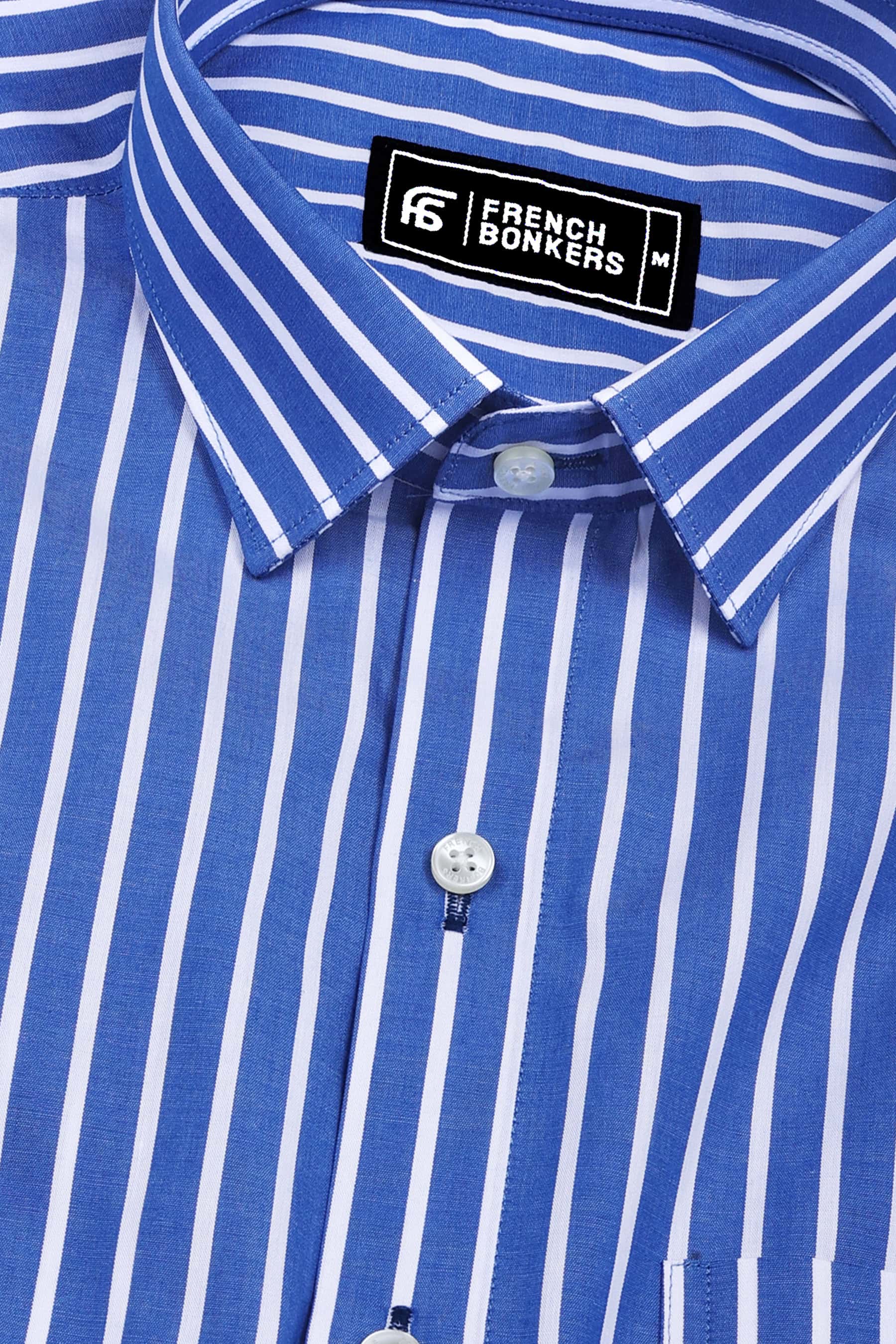Valenzo Blue with White Stripe Cotton Shirt