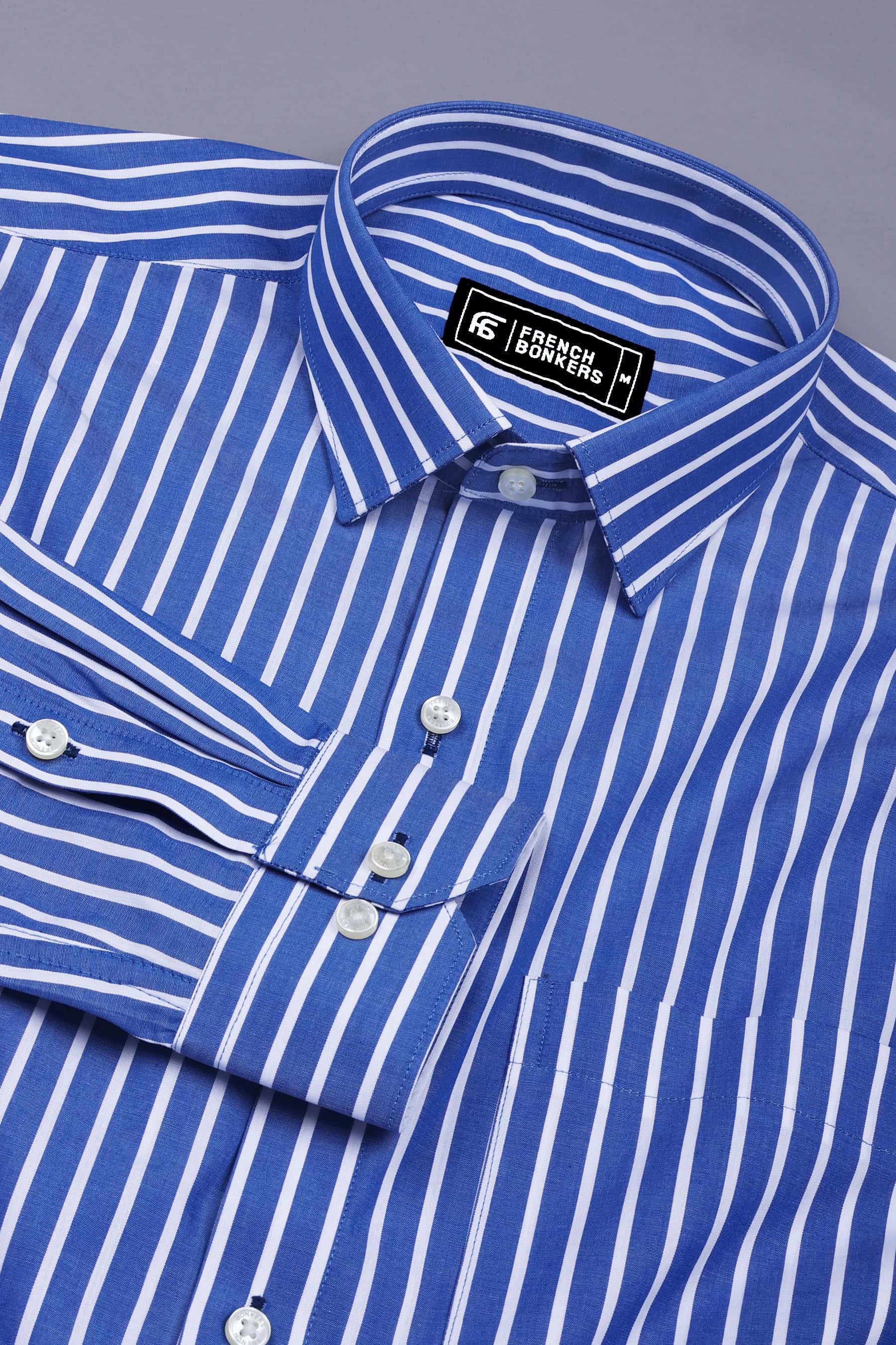 Valenzo Blue with White Stripe Cotton Shirt