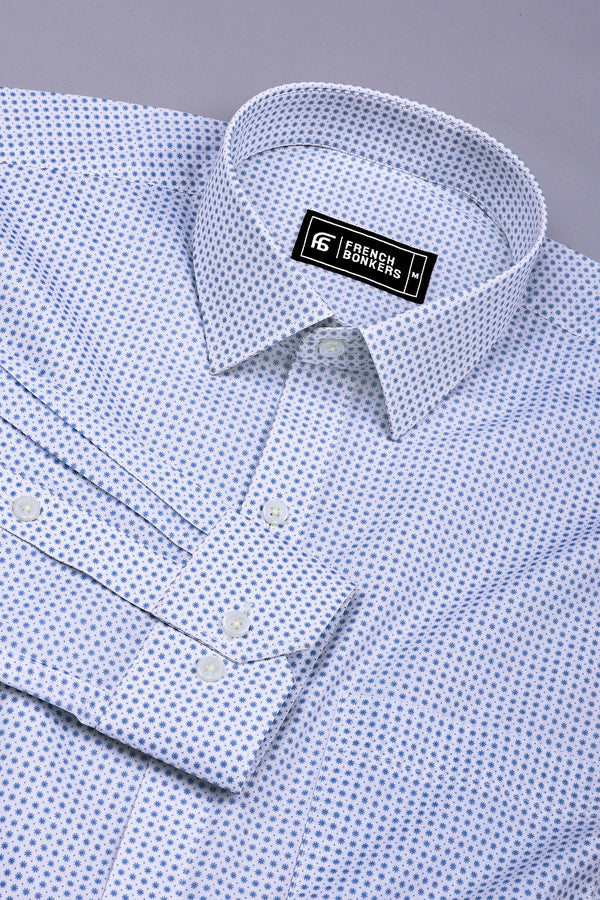 Dexiva White and Blue Ditsy Print Cotton Shirt