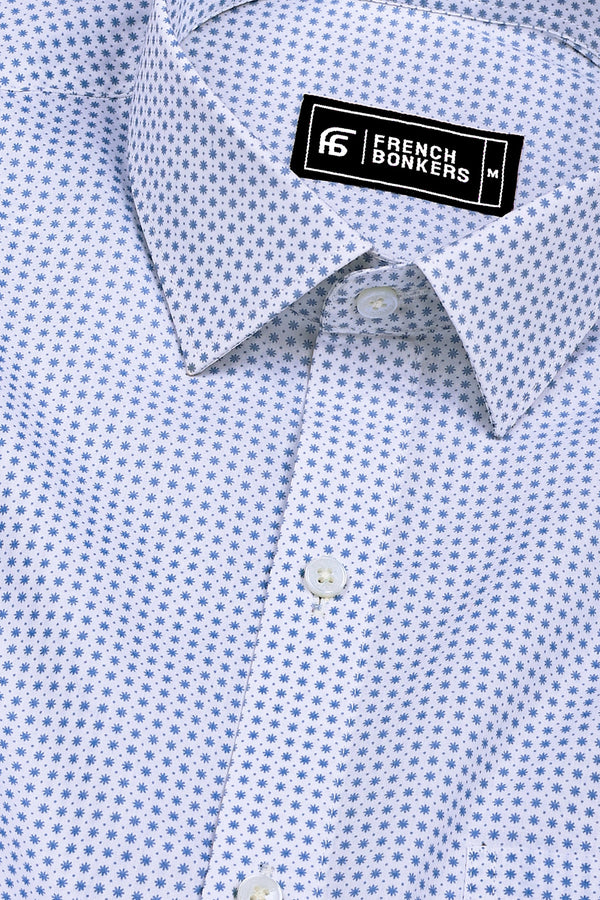Dexiva White and Blue Ditsy Print Cotton Shirt