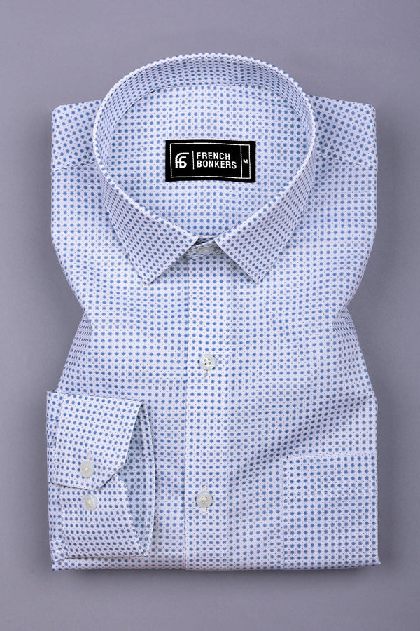 Dexiva White and Blue Ditsy Print Cotton Shirt
